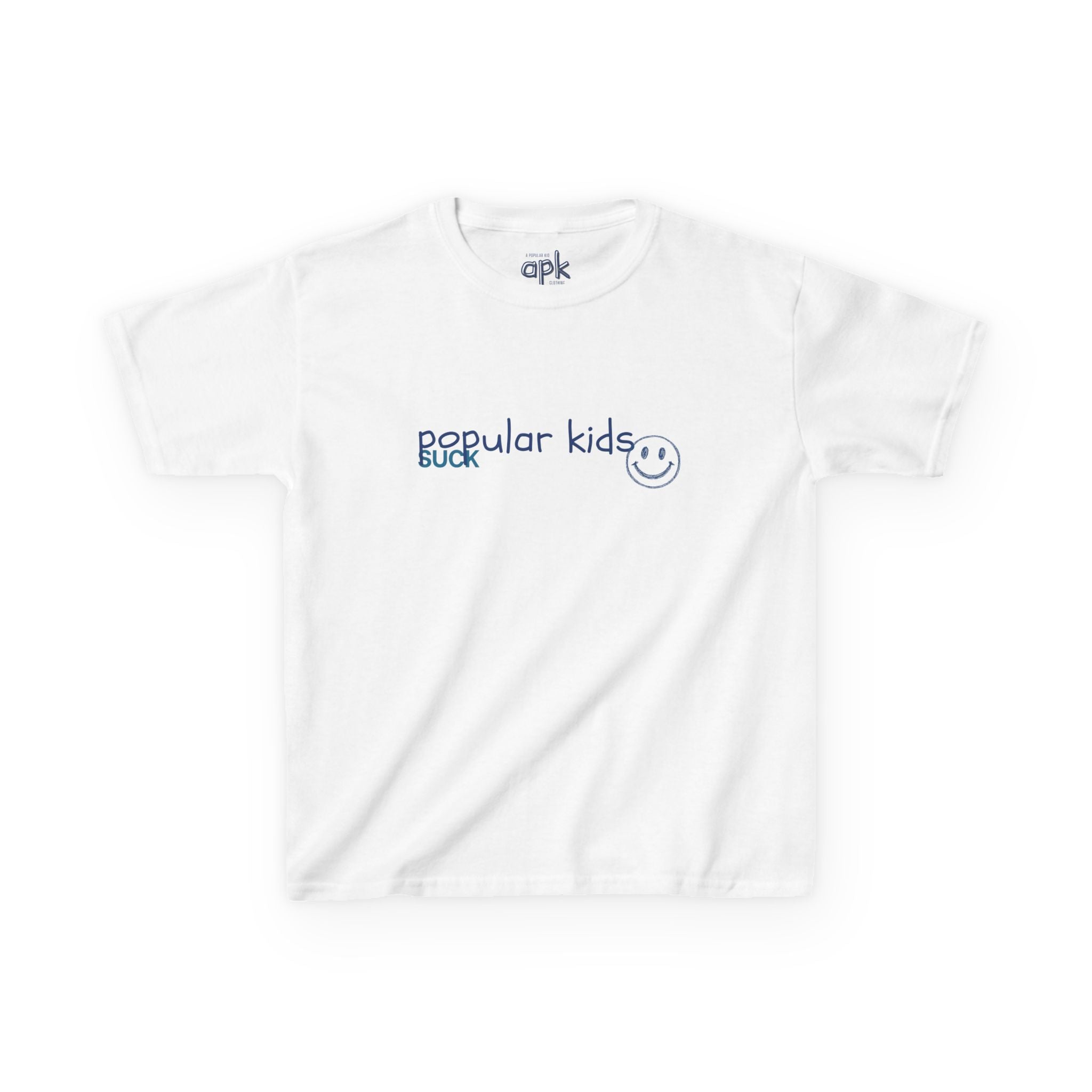 Kids T‑Shirt — “popular kids suck” Smile Design (Made by a Popular Kid)