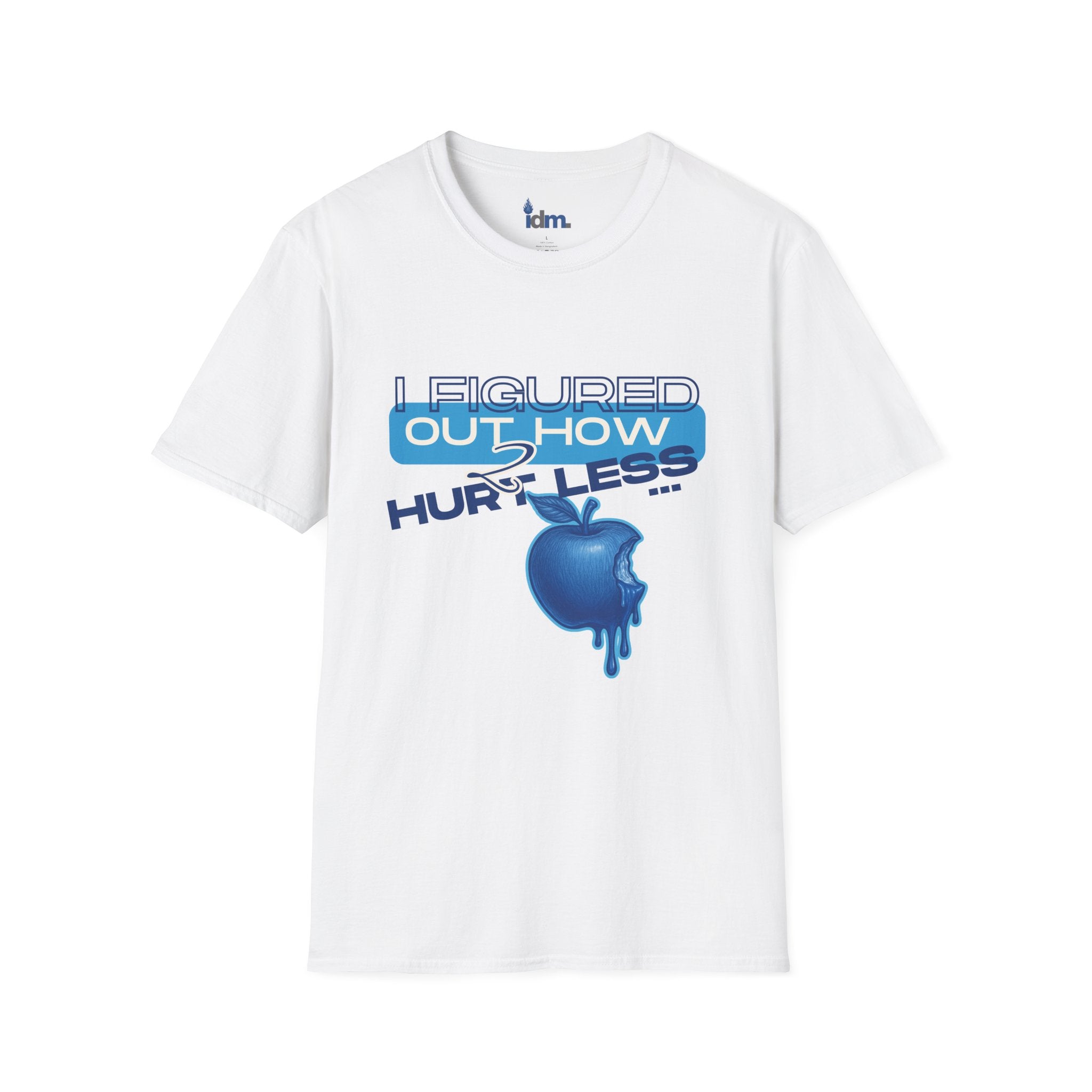 T-Shirt — "I Figured Out How to Hurt Less" Blue Apple Self-Love Graphic Tee