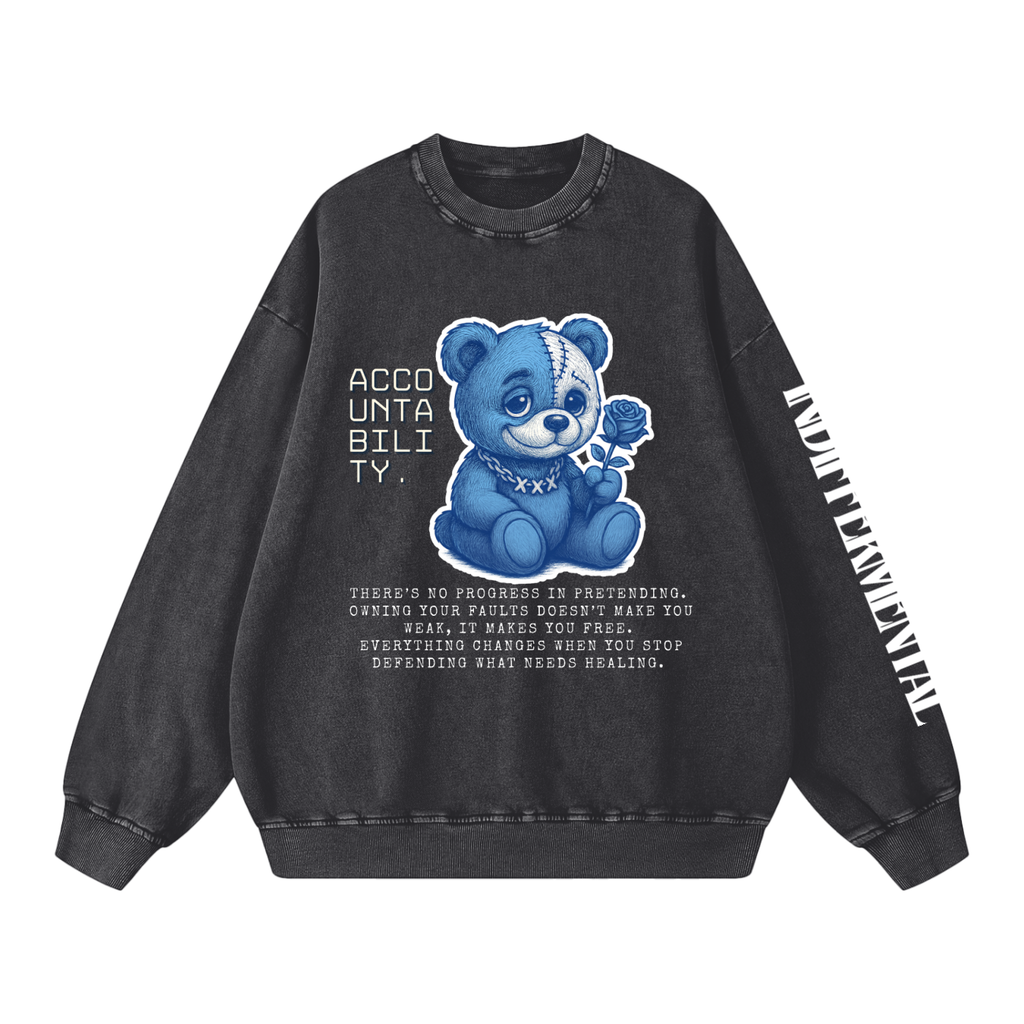 'Accountability Bear' Snow Washed Oversized Sweatshirt