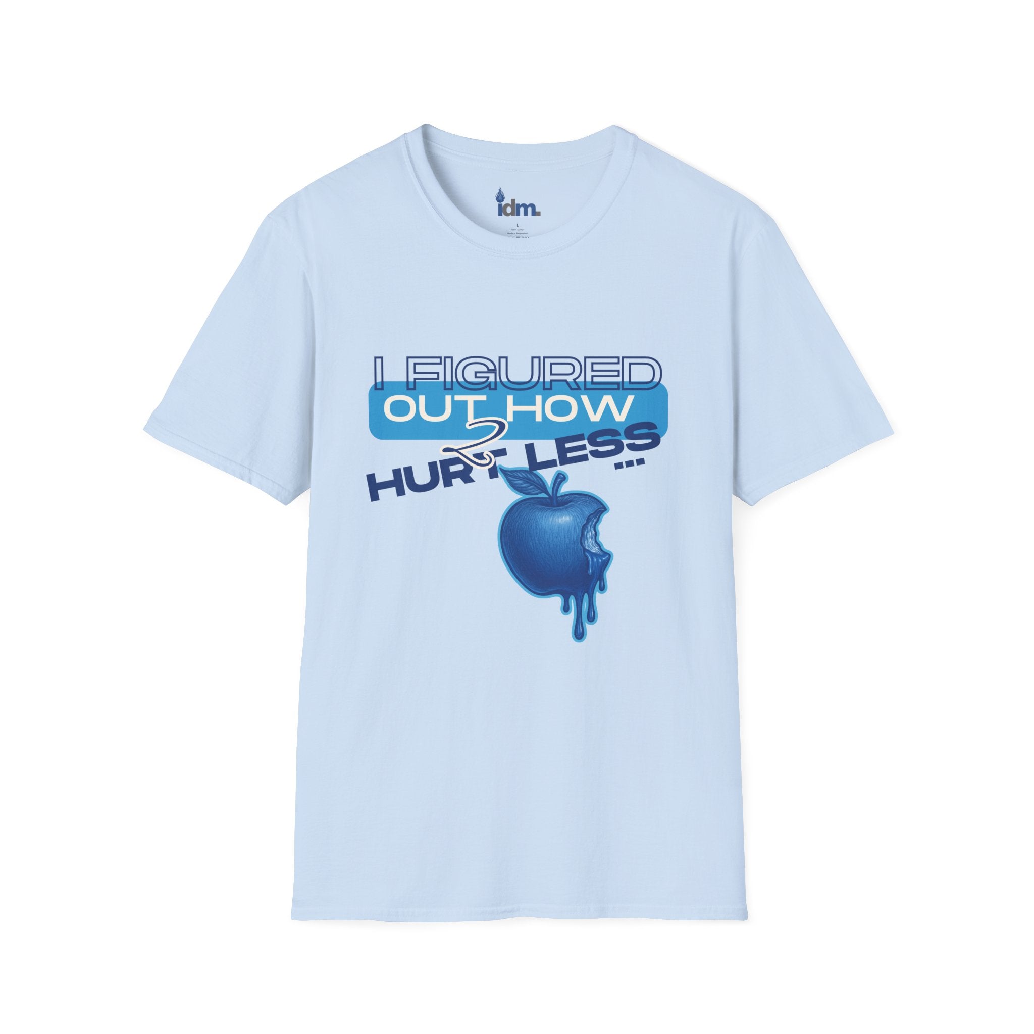 T-Shirt — "I Figured Out How to Hurt Less" Blue Apple Self-Love Graphic Tee