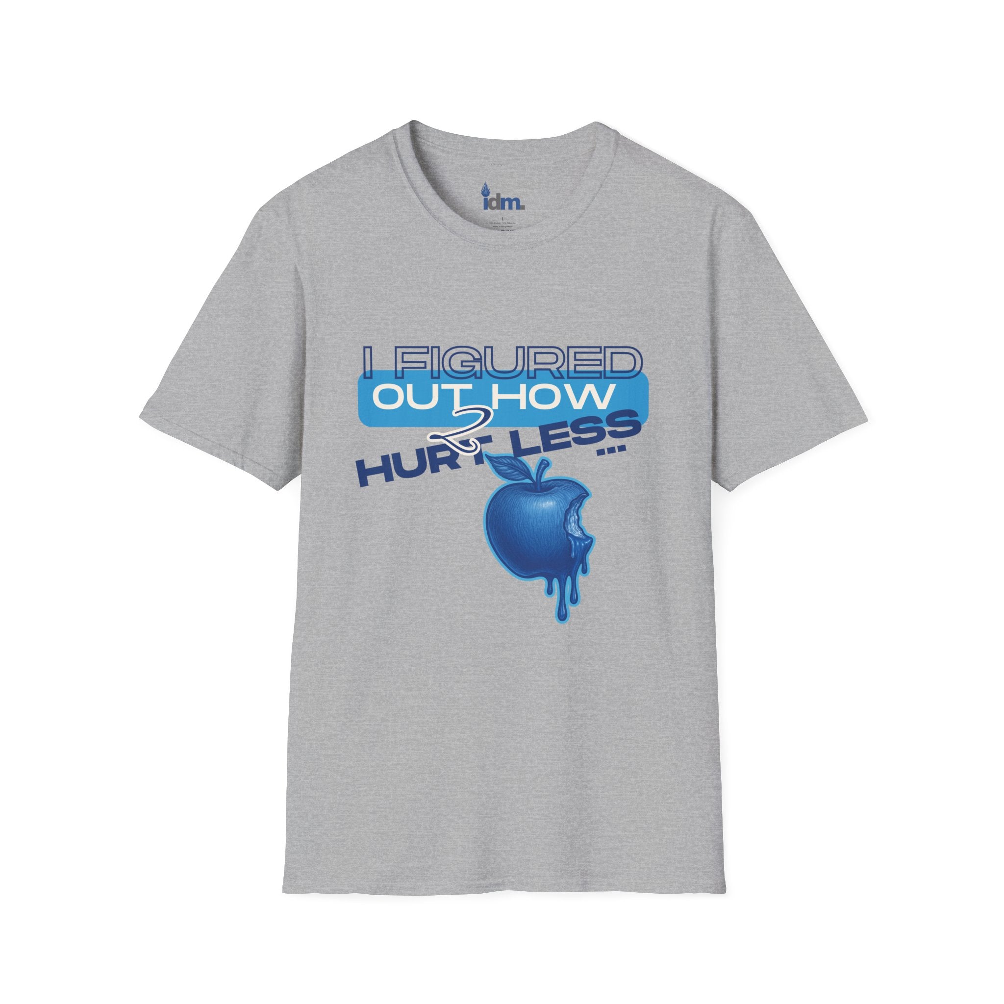 T-Shirt — "I Figured Out How to Hurt Less" Blue Apple Self-Love Graphic Tee