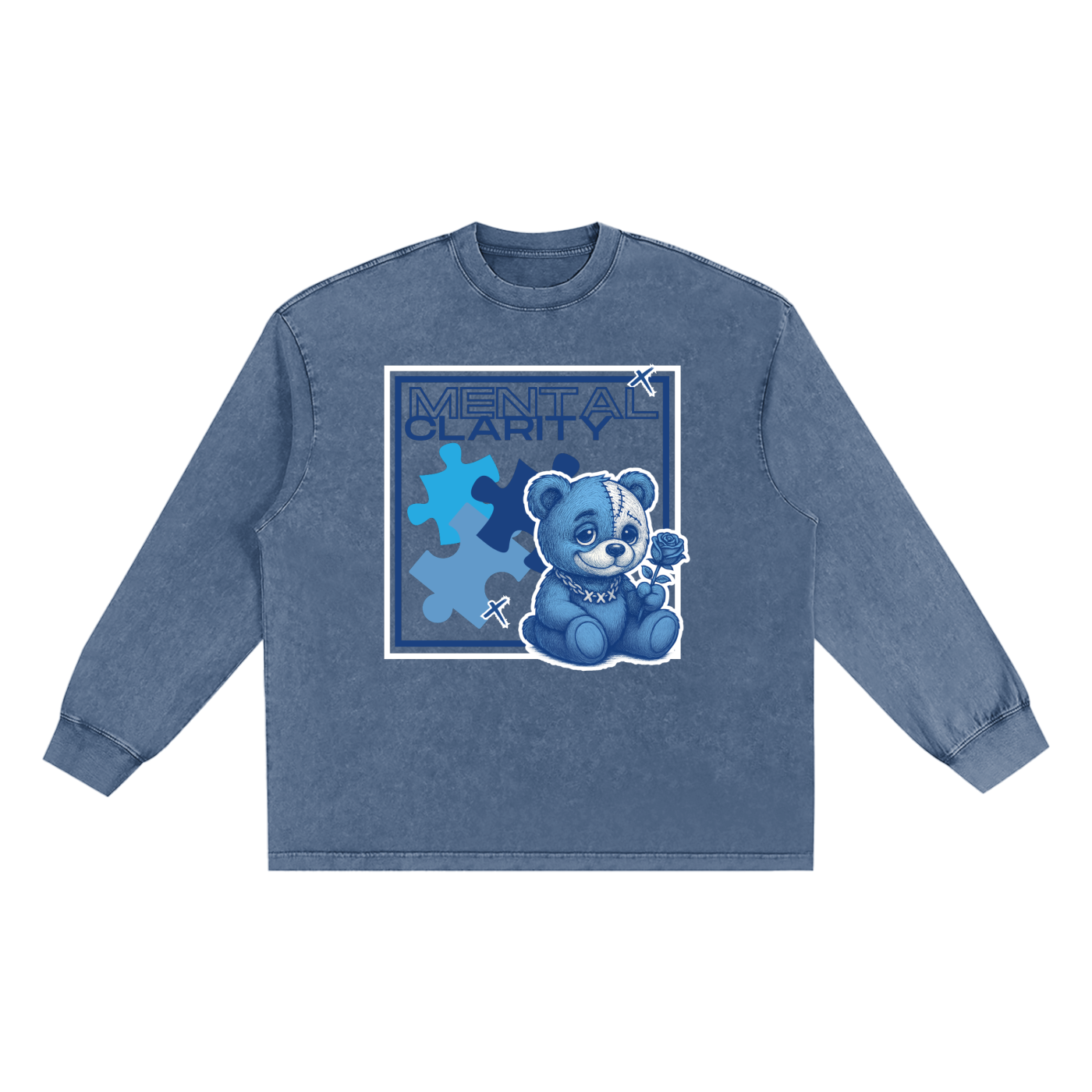 'Mental Clarity' Snow Washed Frayed Edge T-Shirt